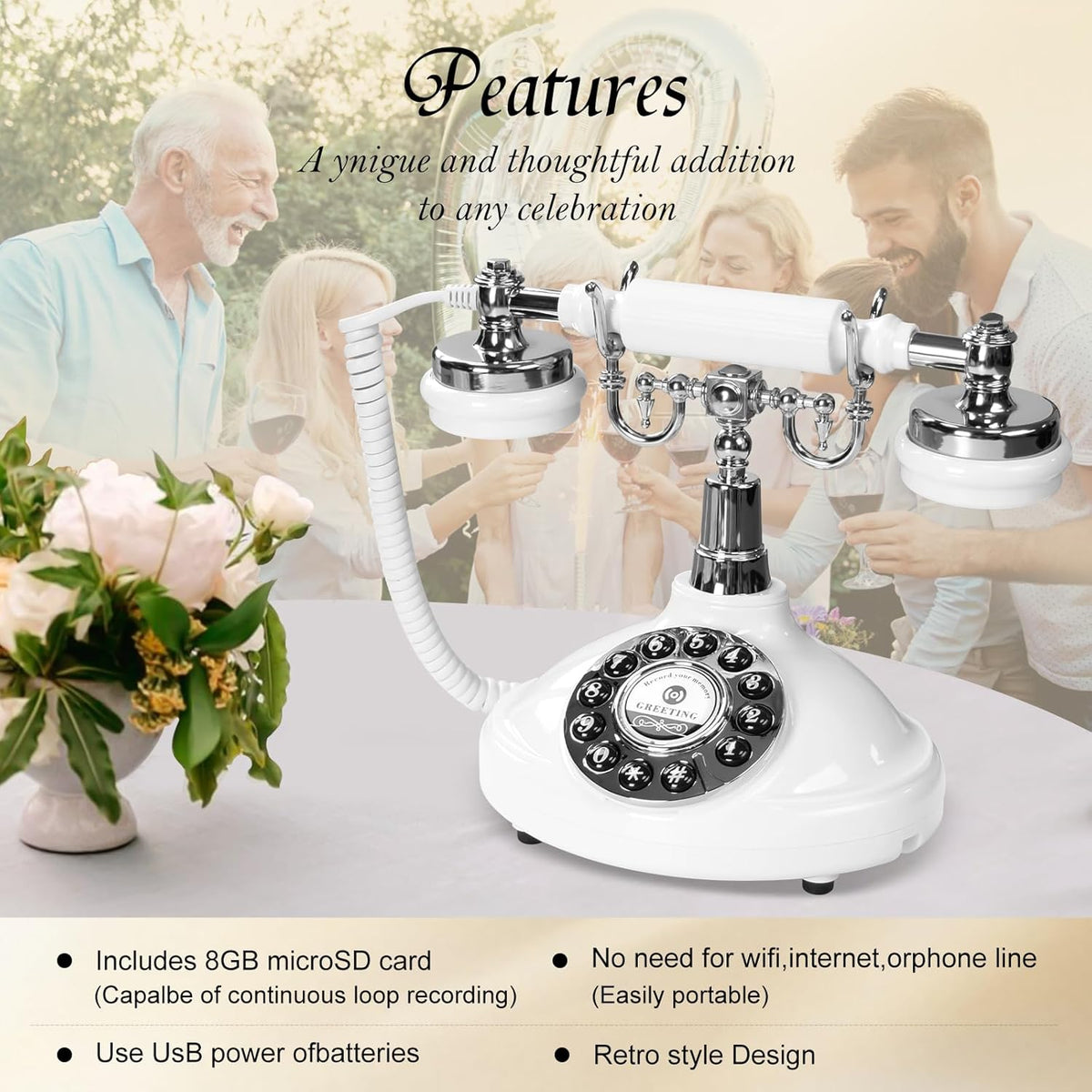 Audio Guest Book Wedding Phone,Audio Guestbook Phone Vintage Style Audio Message Voicemail for