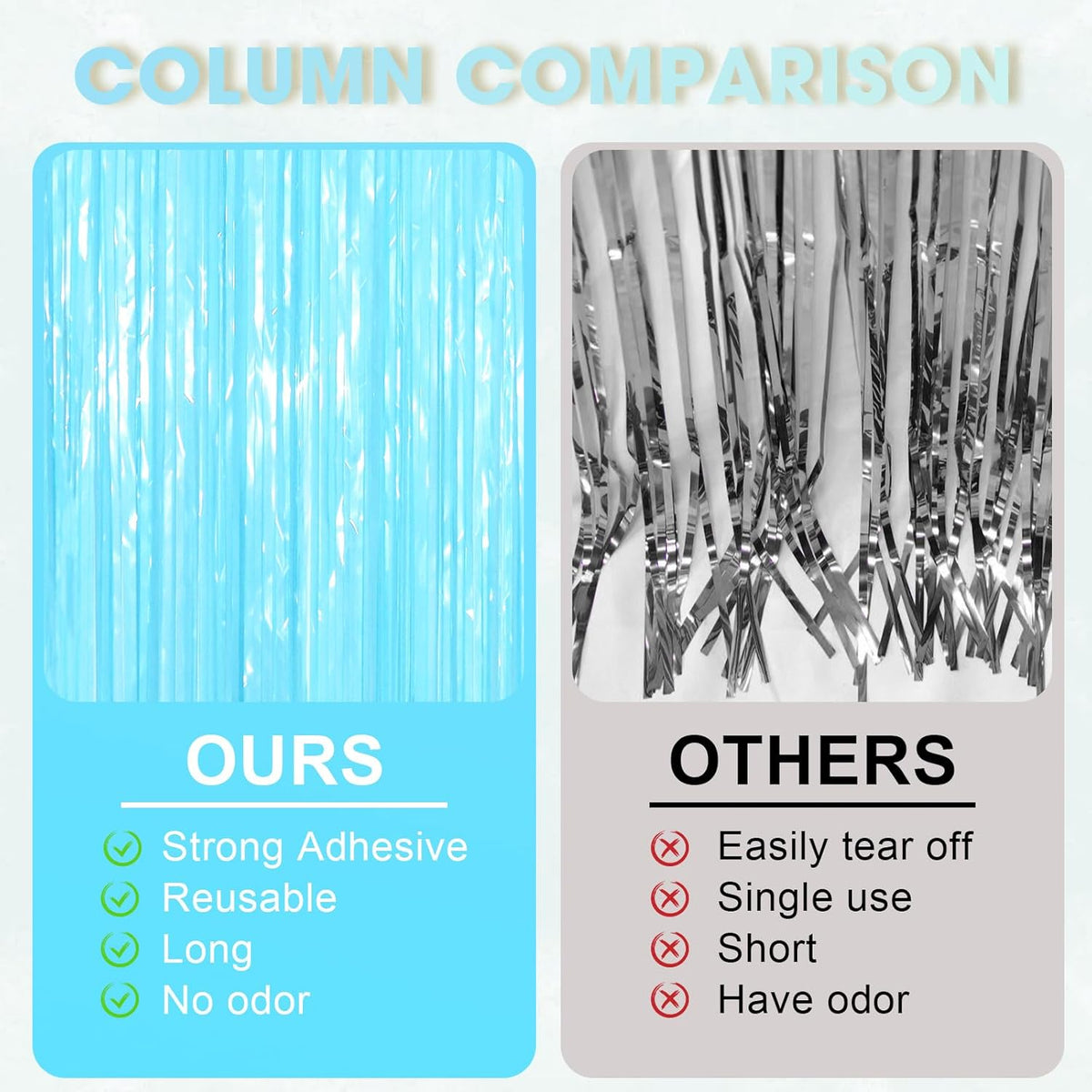 2 Pack Pastel Blue Tinsel Foil Fringe Curtains, Blue Party Decorations, Metallic Tinsel Party