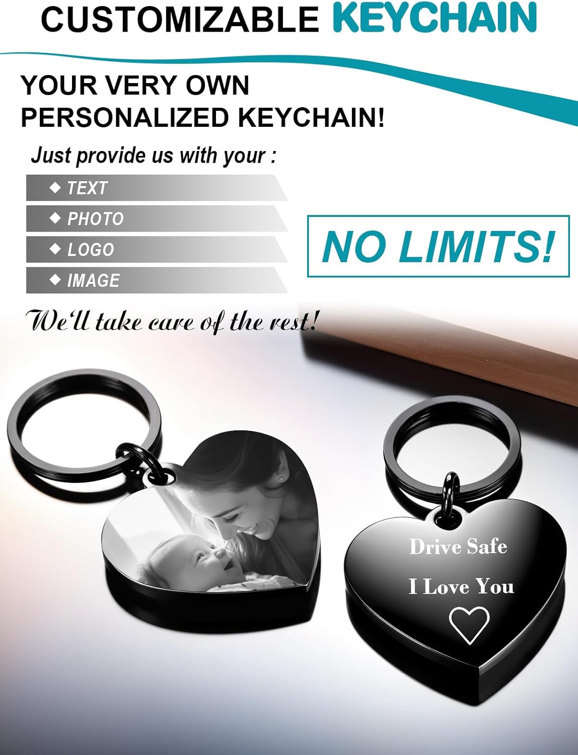 Custom Keychain with Picture - Personalized Photo LOGO Text Customized Key Chain for Boyfriend Dad