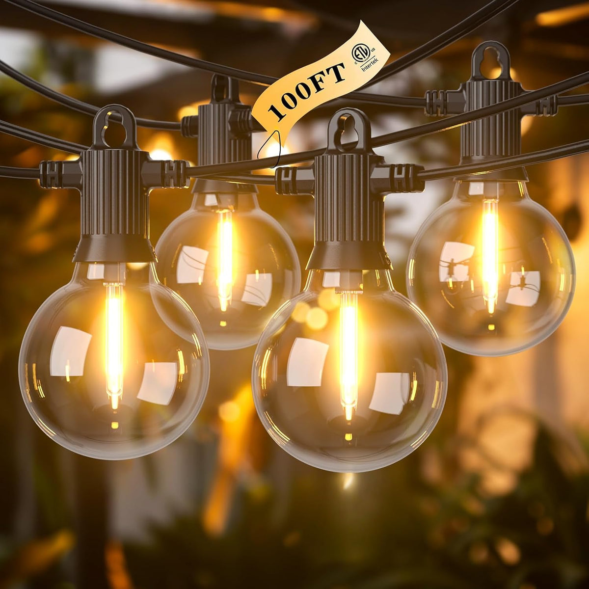 Kawaya Outdoor String Lights 100 FT LED Patio Light with 50+2 Shatterproof Edison Globe Bulbs