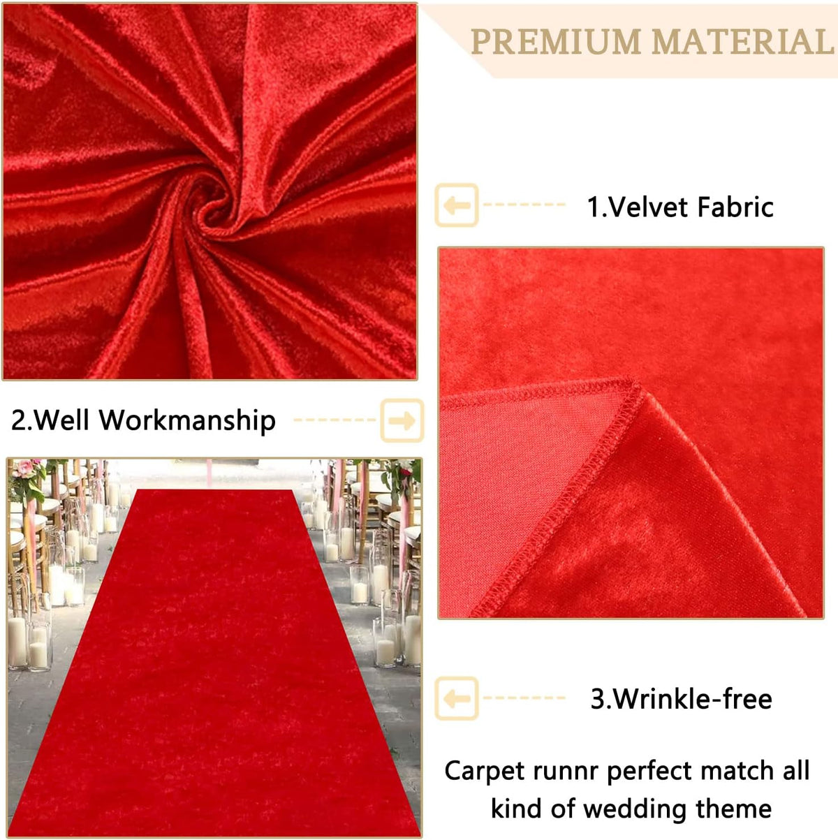 MODFUNS Red Carpet Runner for Party Wedding Aisle Runners 4x20FT Velvet Wedding Aisle Runner Rug