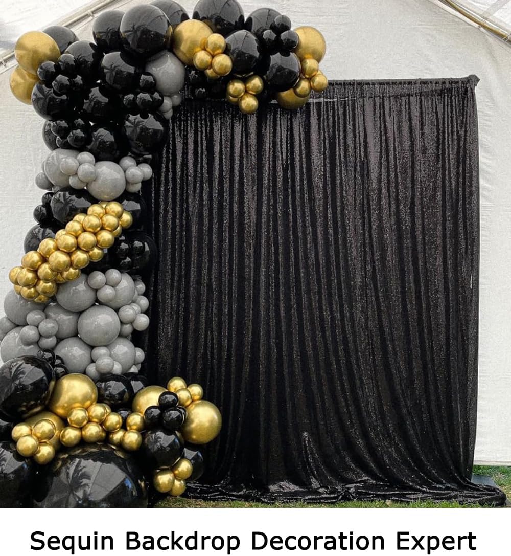 ShinyBeauty 10x10FT Black Sequin Backdrop | Photography & Wedding Background | Glitter Photo Booth