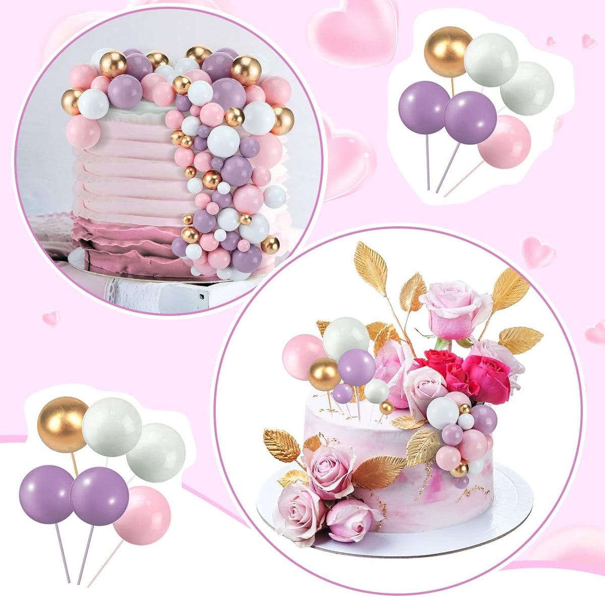108 Pcs Balls Cake Topper DIY Cupcake Insert Foam Balloons for Cake Baking Wedding Anniversary