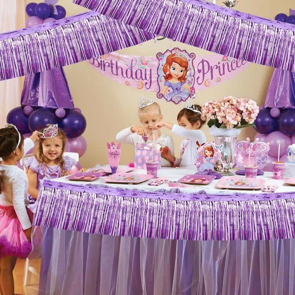 BEISHIDA 3 Packs Metallic Foil Fringe Garland Light Purple Wall Hanging Tinsel Fringe Banners for