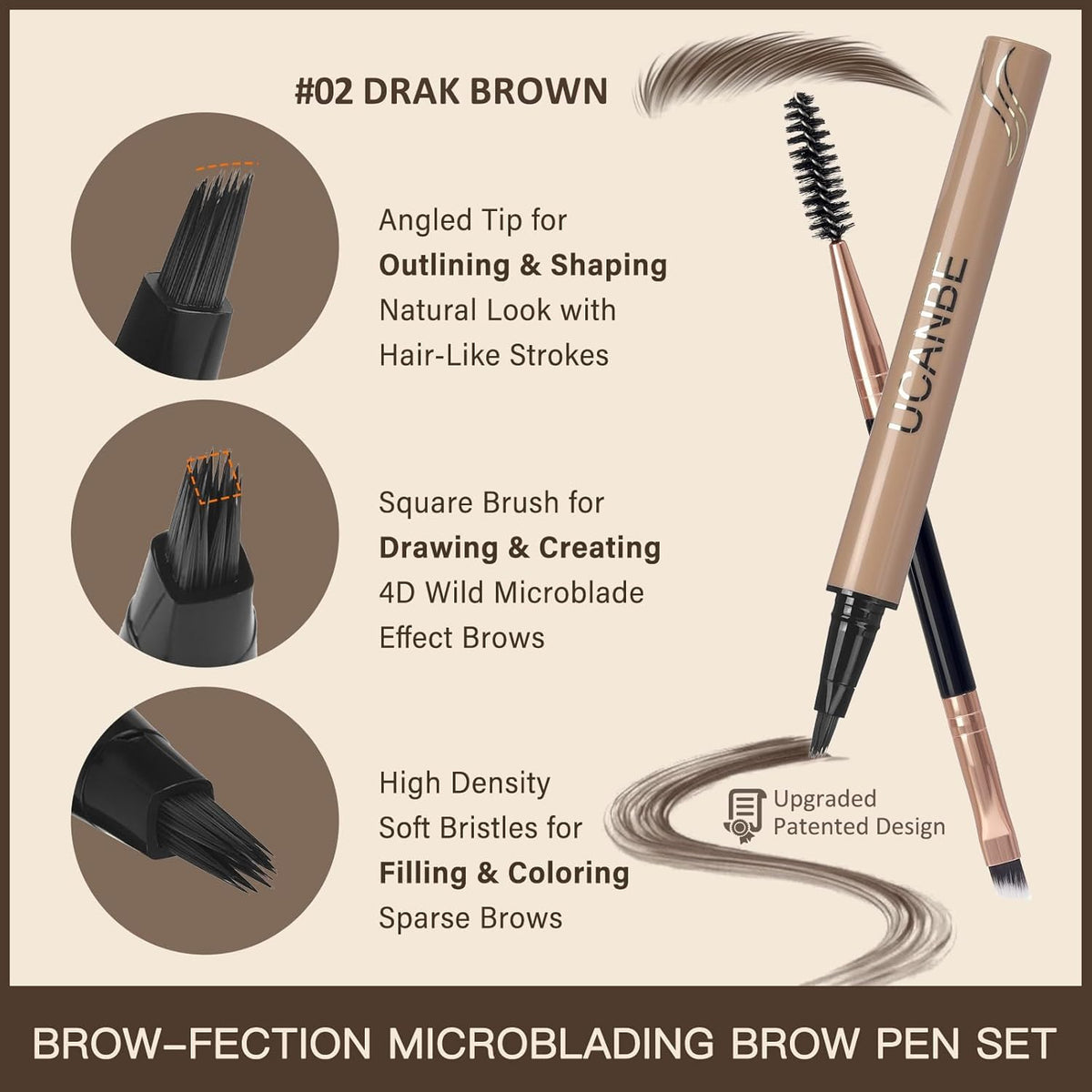 UCANBE Brow-Fection Angled Brush Eyebrow Pen, Liquid Microblading Eyebrow Pencils for Women, Wild