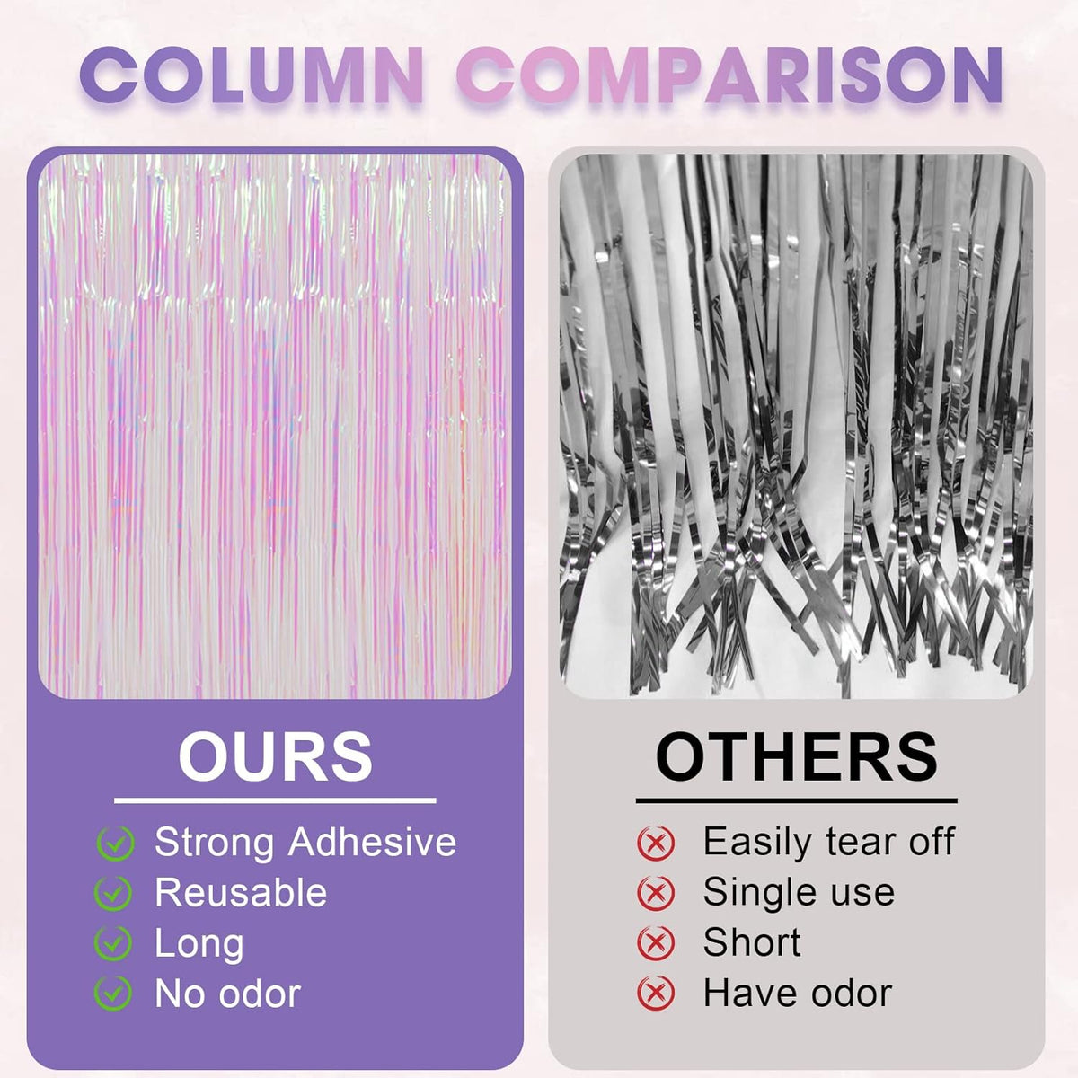 4 Pack Iridescent Transparent Foil Fringe Backdrop Curtains, Tinsel Streamers Birthday Party
