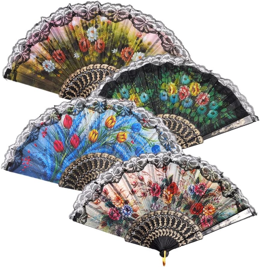 HUNANBANG 4 Pieces Folding Hand Fans Church Wedding Gift, Party Favors, DIY Decoration Gift Size9