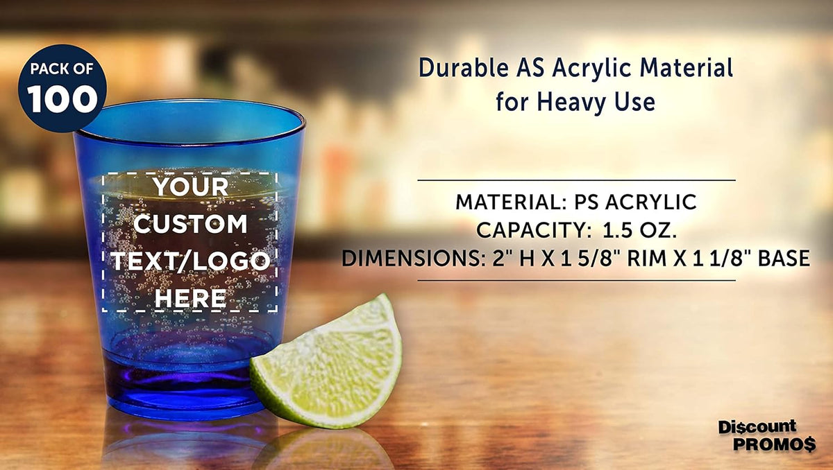 Custom Translucent Plastic Shot Glasses 1.5 oz. Set of 100, Personalized Bulk Pack - Acrylic, Great