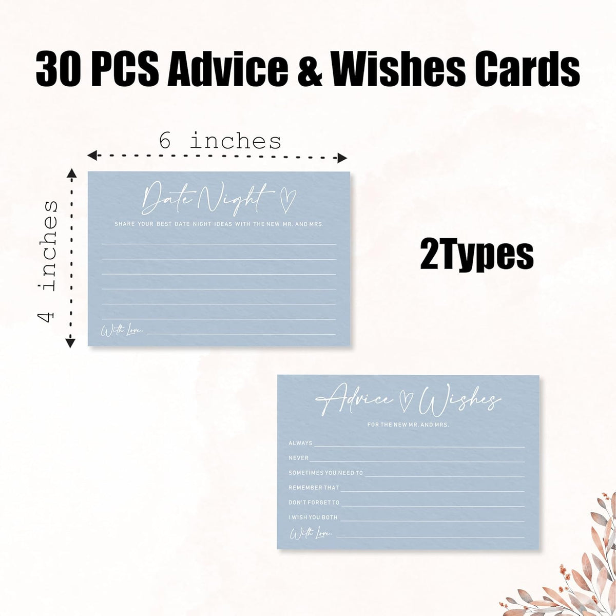 Advice & Wishes Card Set - Minimalism Blue - 15 Advice & Wishes Cards & 15 Date Night Cards Cards