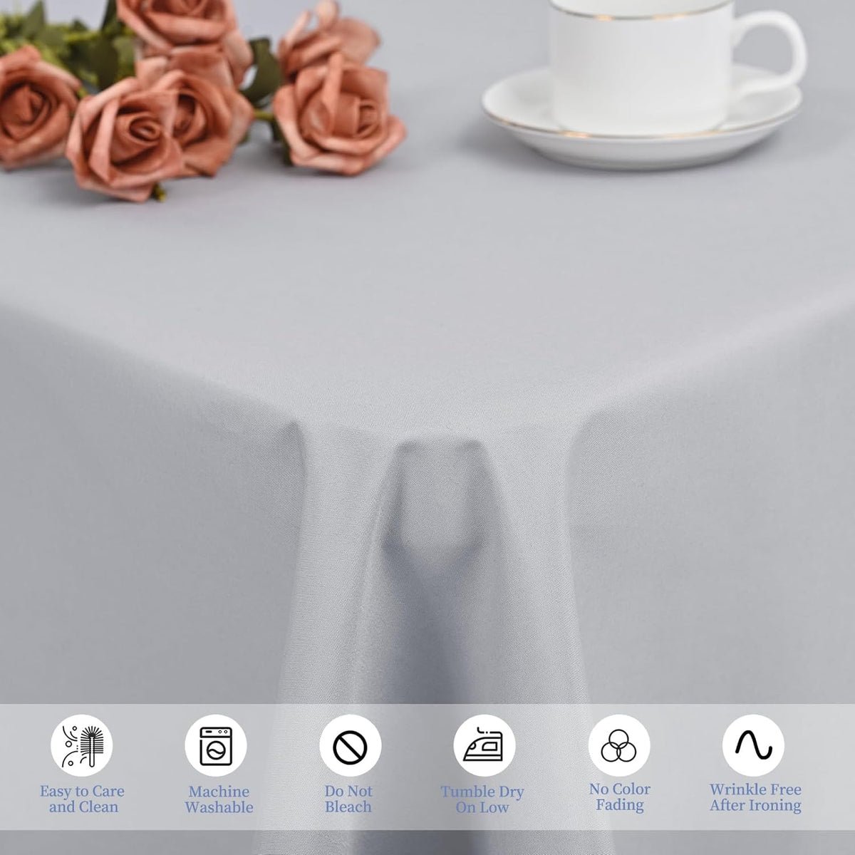 12 Pack Light Grey Tablecloths for Rectangle Tables 60 x 126 Inch Polyester Tablecloth 8 Foot