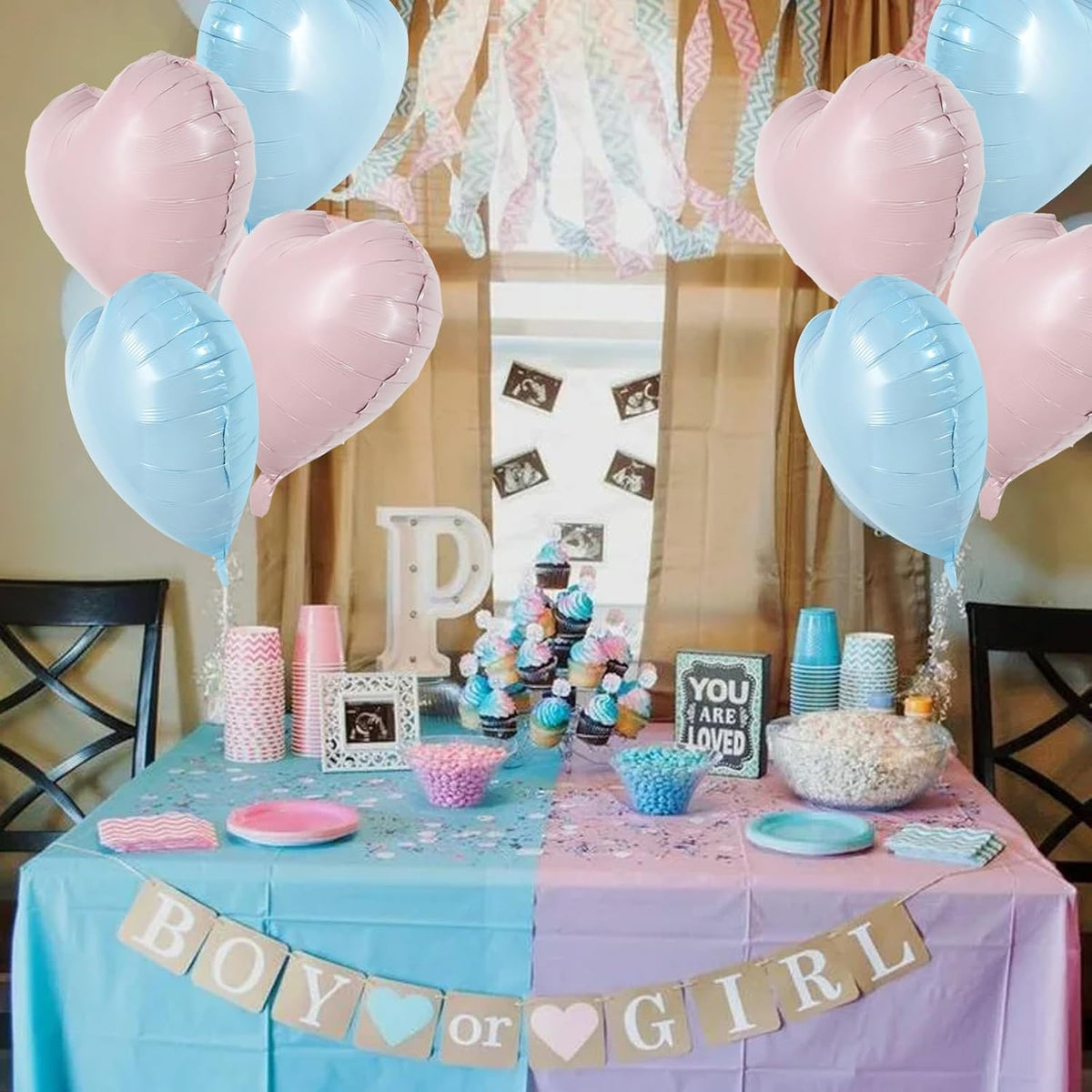 TONIFUL 15Pcs 18 Inch Heart Balloons Pastel Pink Blue Heart Shape Foil Mylar Balloons Decoration