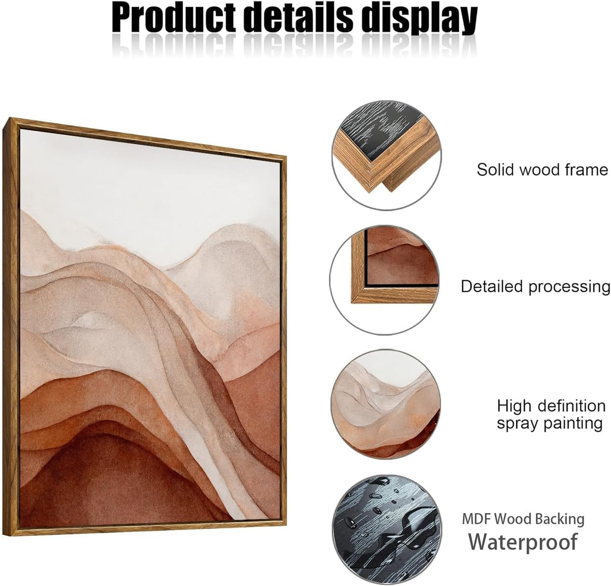 myusuar 3 Piece Large Abstract Framed Wall Art For Living Room, Smoke Texture Ink Warm Brown