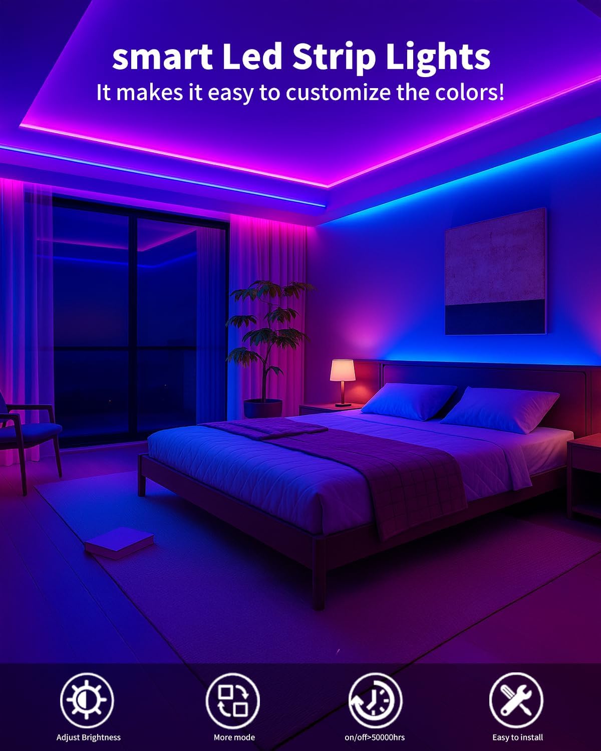 Smart LED Strip Lights 200FT (2 Rolls of 100 ft) for Bedroom App Control Lighting Bedroom Rome