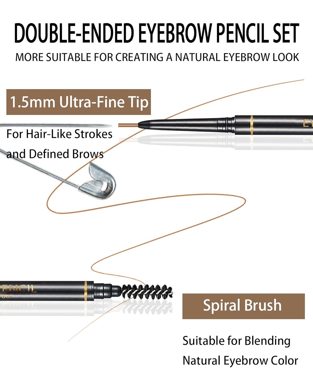 Medium Brown Eyebrow Pencils for Women, 12Pcs Ultra Slim Eyebrow Pencil with 2 Brow Razors Kit