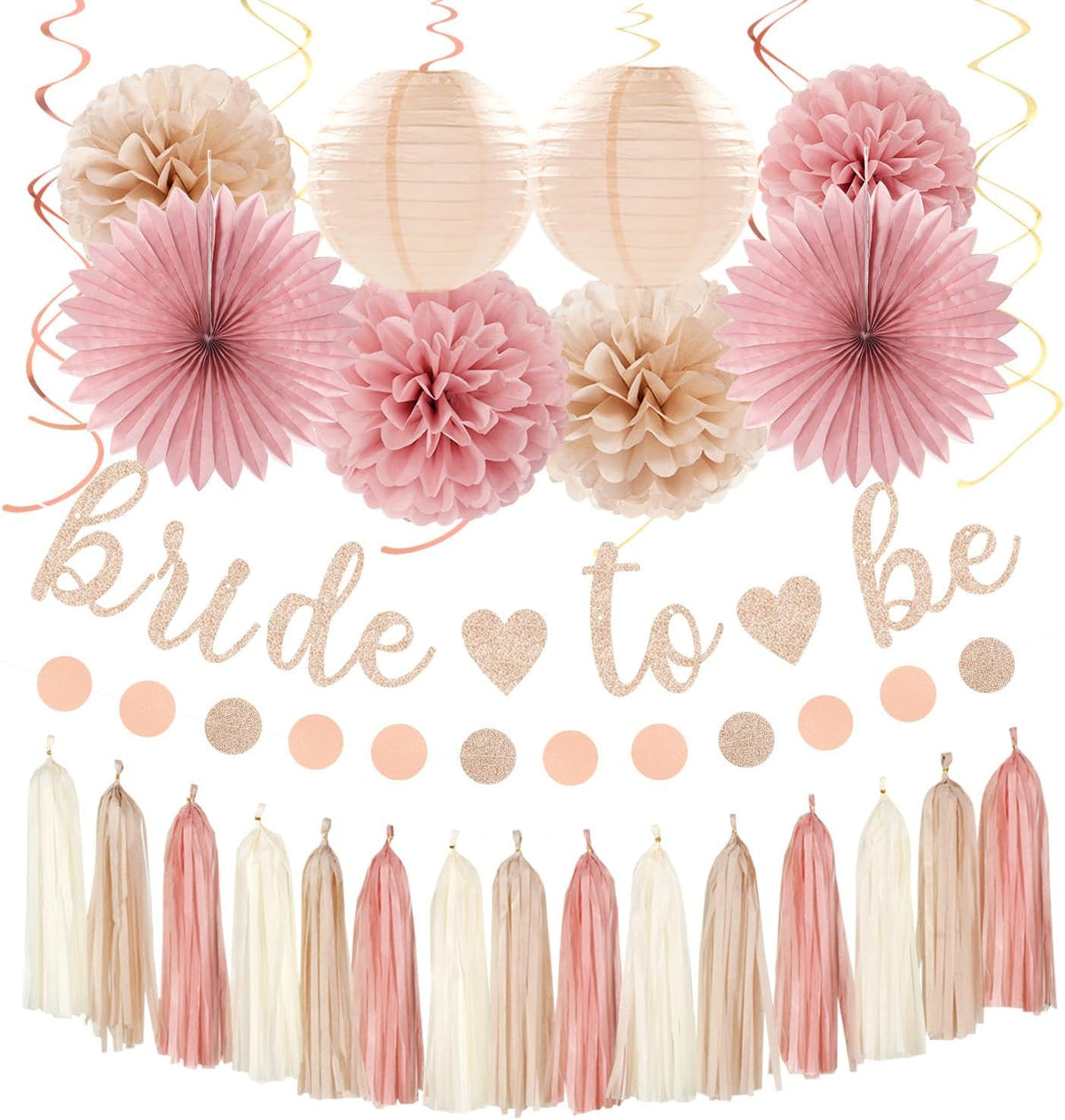 Blush-Pink Rose-Gold Bridal-Shower Fall Party-Decorations - 31pcs Bride To Be Sign
