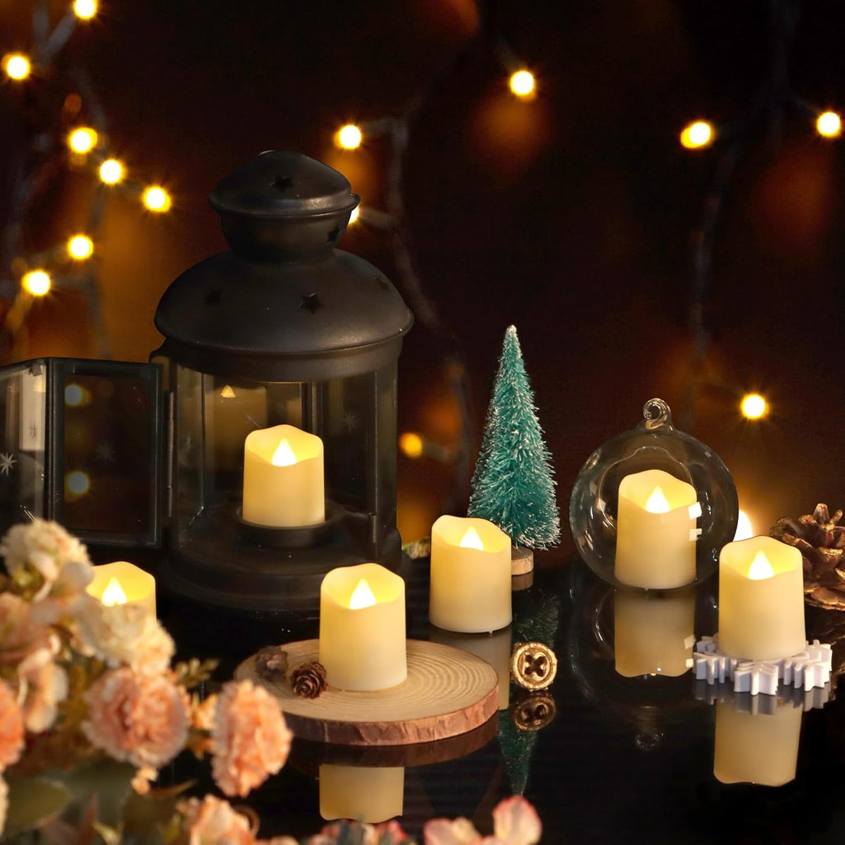 FREEPOWER Rechargeable Flameless Flickering Tea Light Candles Remote Control High Brightness Votive