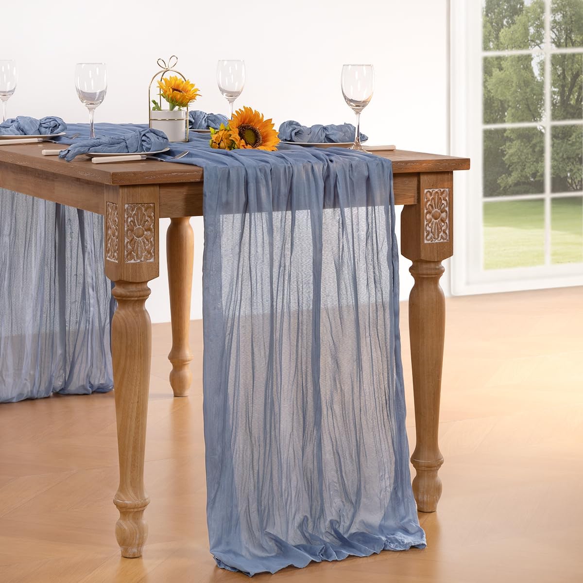 Dusty Blue Cheesecloth Table Runner Fall Table Runner Boho Gauze 120 Inches Blue Cheese Cloth Fall