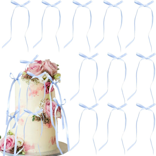 Ephlyn 30Pcs Bow Cupcake Toppers Valentine's Bowknot Ribbons Coquette Bow High Footed Cup Balloon