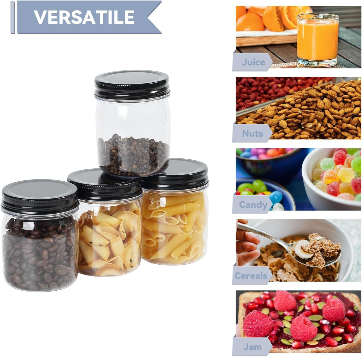 novelinks 8 oz Clear Plastic Jars with Screw-On Lids - BPA-Free Refillable Storage Containers for