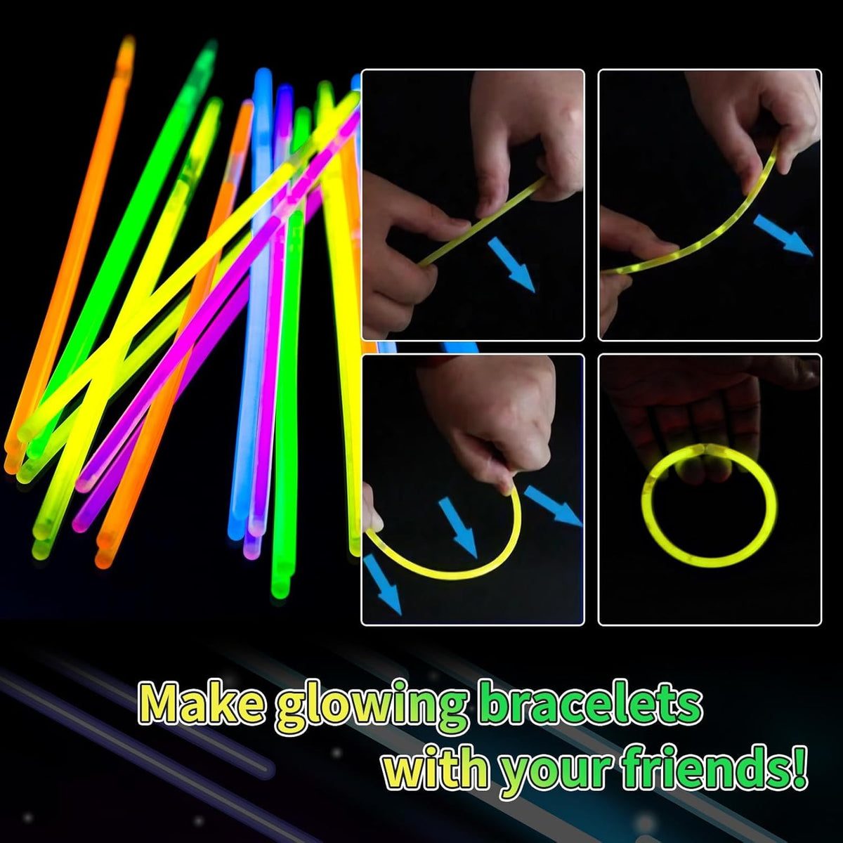 60 Pack 8” Blue Glow Sticks Bulk with 60 Connectors Neon Glow In The Dark Party favors Supplies for