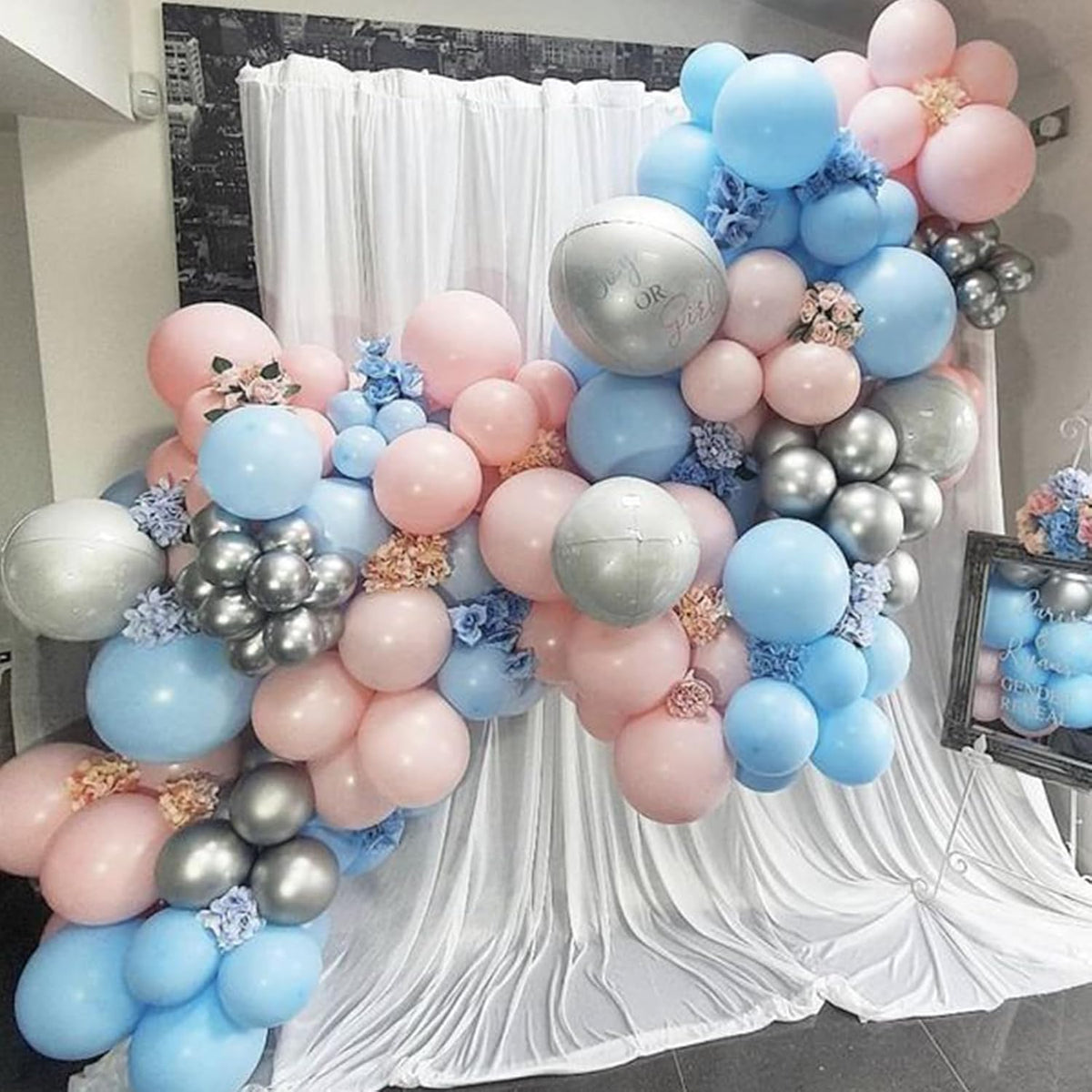 Paready Macaron Pink and Blue Balloons, 60 Pcs 12 Inch Baby Shower Party Balloons, Metallic Blue