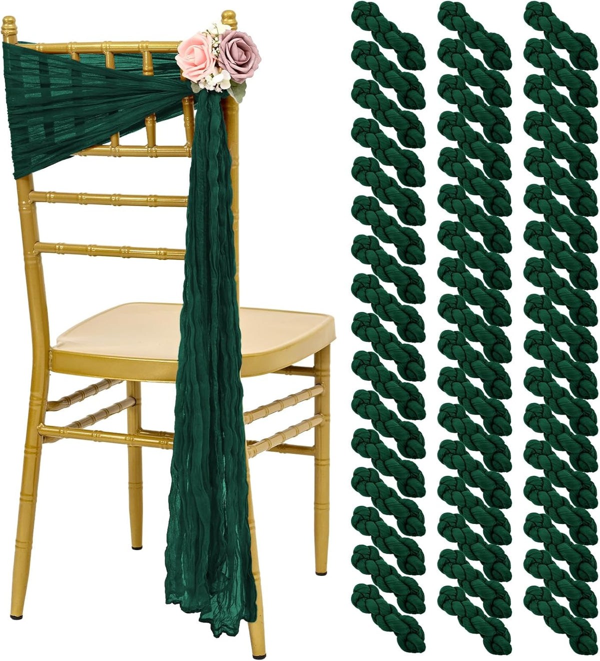 50 PCS Cheesecloth Chair Sashes, Bows Designed ChairSashes, 15.7x108 inch Chair Sashes for Aisle
