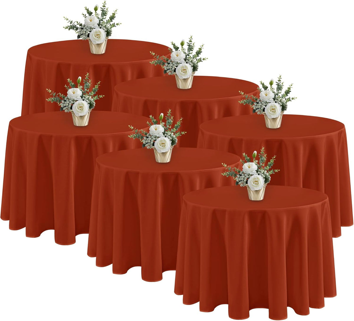 Fitable 6 Pack Rust Round Table Clothes - 90 Inches in Diameter - Stain Resistant and Washable Fall