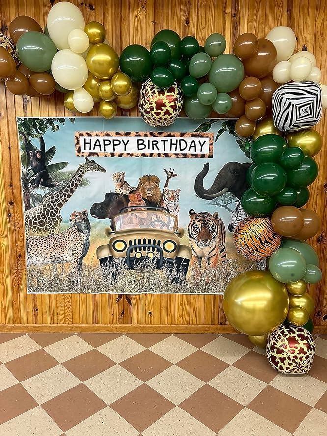 Sage Green Brown Balloons, 60PCS Green Brown Beige Jungle Safari Wild Woodland Balloon, Retro Green