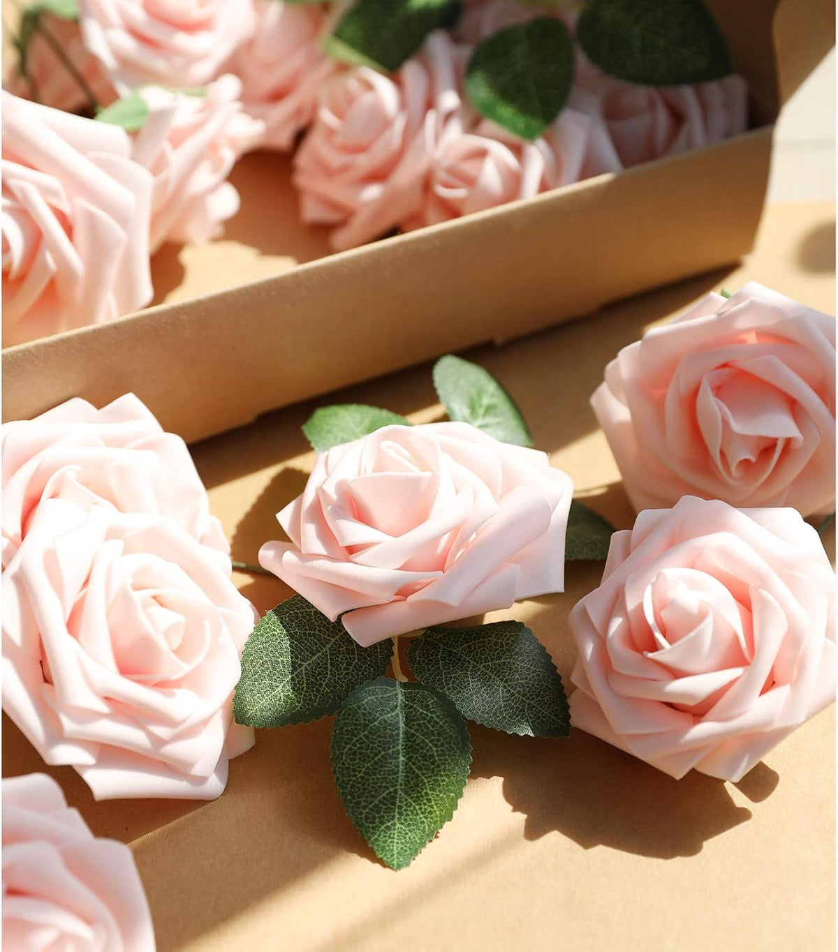AmyHomie Artificial Flower Blush Pink Rose 25pcs Real Looking Fake Roses w/Stem for DIY Wedding