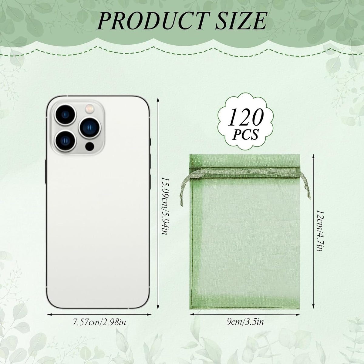 120PCS Sage Green Small Drawstring Bags 3.5x4.7 Inch Organza Bags Mini Mesh Gift Jewelry Pouches