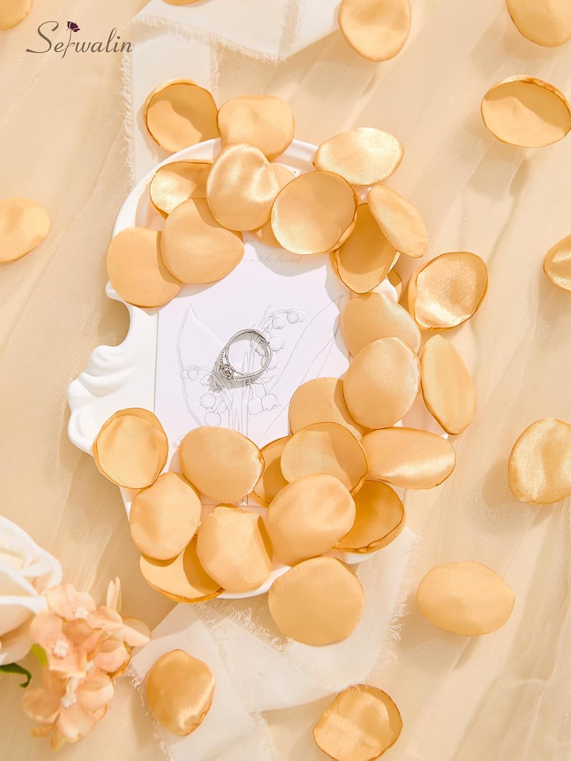 Serwalin 300Pcs Silk Rose Petals Fake Flower Petals Champagne Gold Artificial Rose Petals for