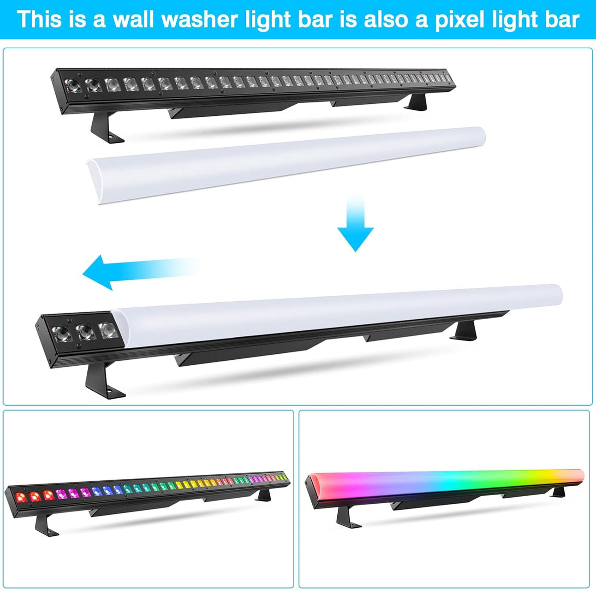 LED Stage Wash Light Bar - OPPSK 120W 36LEDs RGBW DMX Light Bar with Detachable Cover Chasing