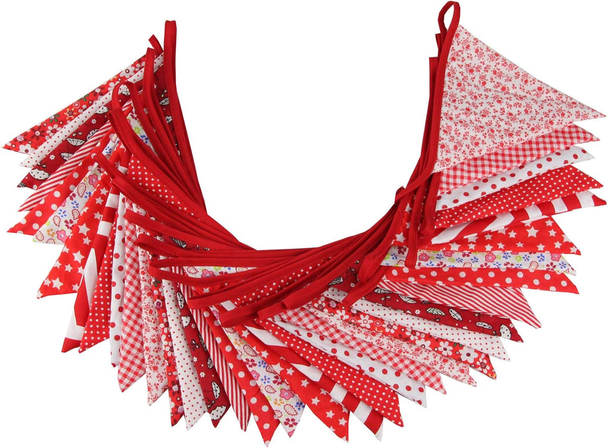 10M/32Ft Triangle Bunting Banner, 36 Pcs Cotton Fabric Flags Pennant Garlands for Birthday Party