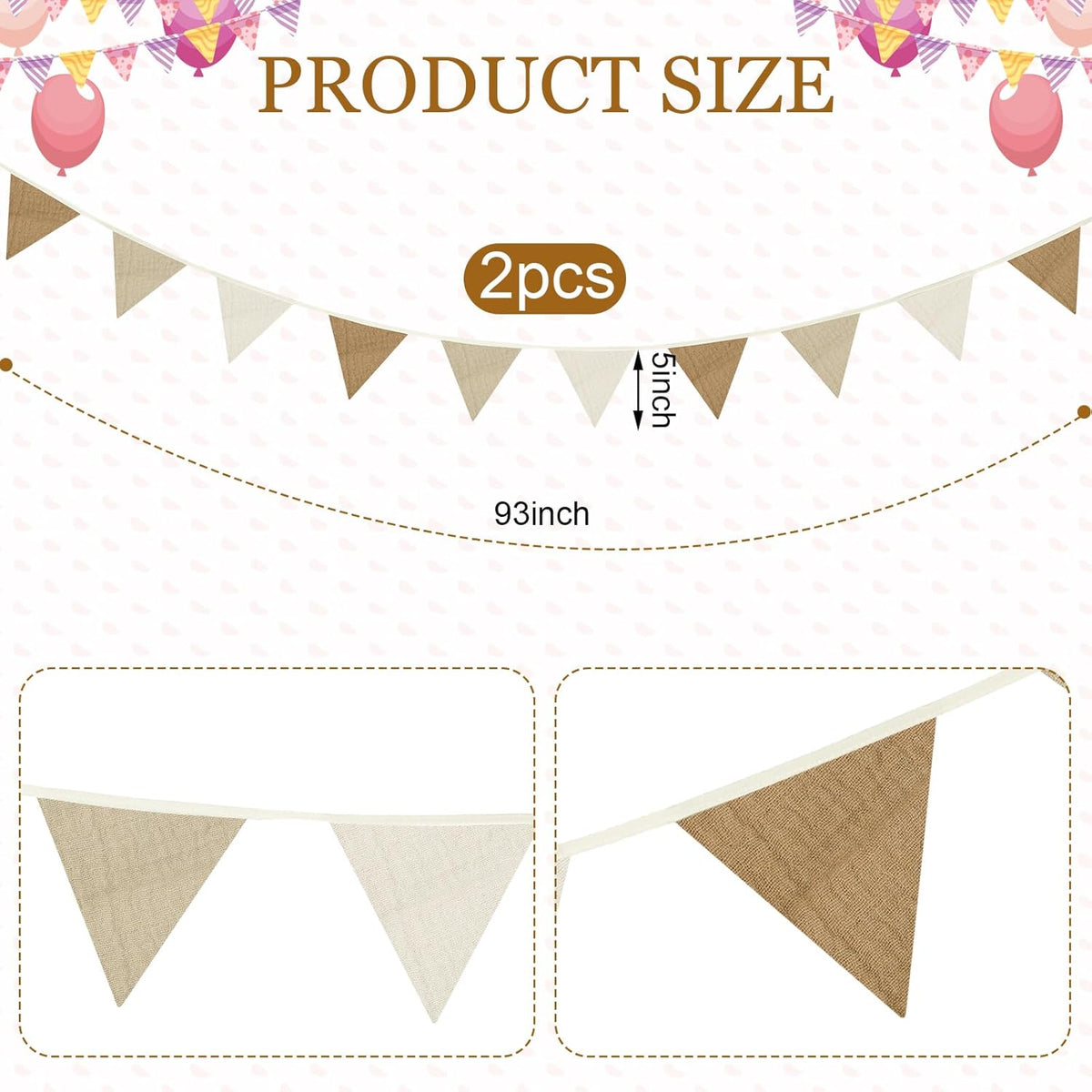 Oudain 15.5 ft Pennant Banner Flags, 2 Pcs Nursery Garland Triangle Bunting Flag Baby Banner for
