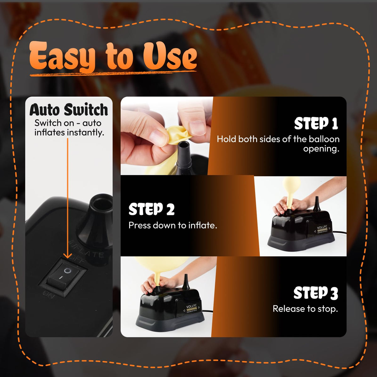 VOLLYC Balloon Pump Electric, Dual Nozzle Balloon Inflator Air Pump, Fast & Easy Inflation for