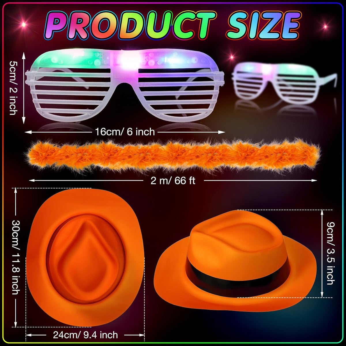 54 Pieces Neon Party Supplies Glow in The Dark Parties Supplies 18 Pcs Neon Gangster Party Hats 18
