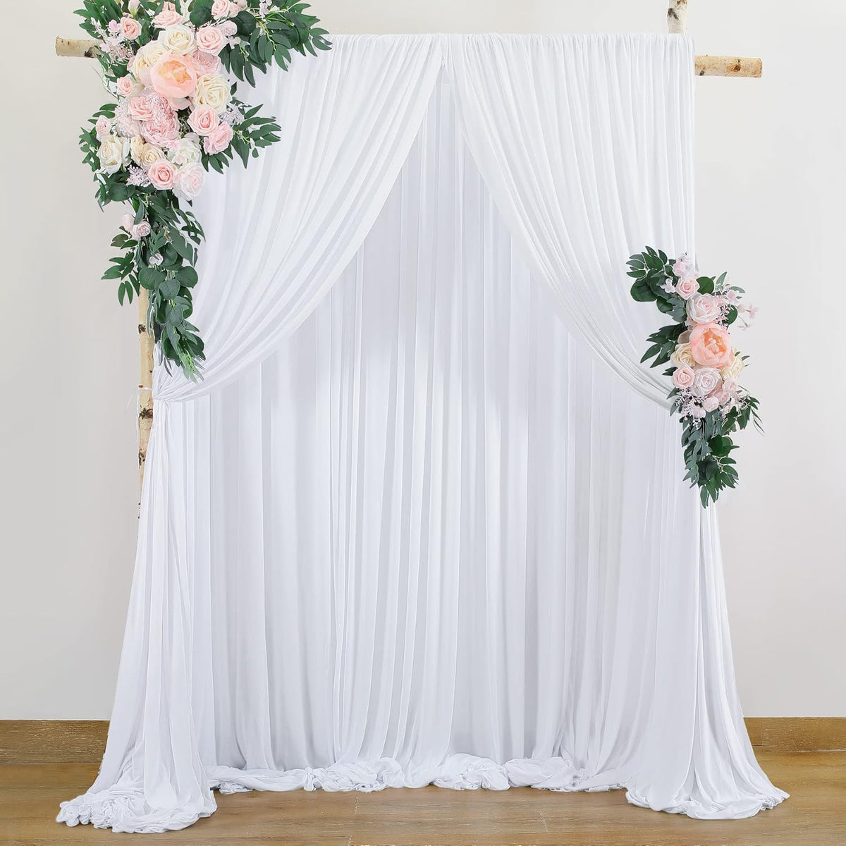 20 ft x 8 ft White Backdrop Curtain Drapes for Wedding Parties, 4 Panels 5 ft x 8 ft Wrinkle Free