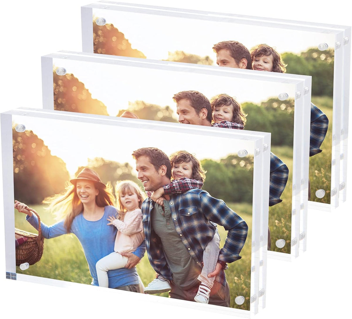 SimbaLux Magnetic Acrylic Picture Photo Frame 4x6 inches (3 Pack), Clear Glass Like, Double Sided
