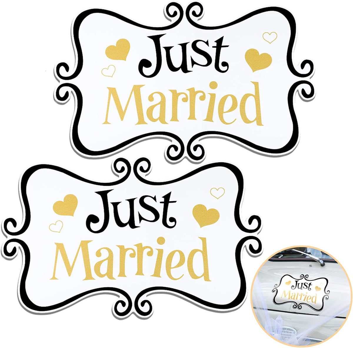 2 Pcs Large Just Married Car Decorations Just Married Car Magnets Sign Decoration 13.9 x 8.8 Inch