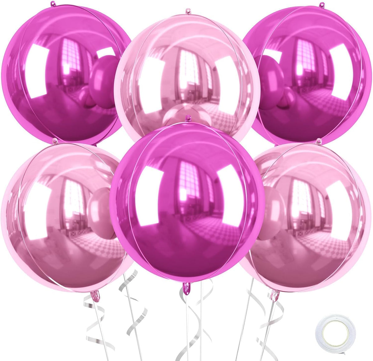 6 Pcs Hot Pink and Pink Balloons, 22 Inch Big Round Foil Balloon for Graduations Birthday Party