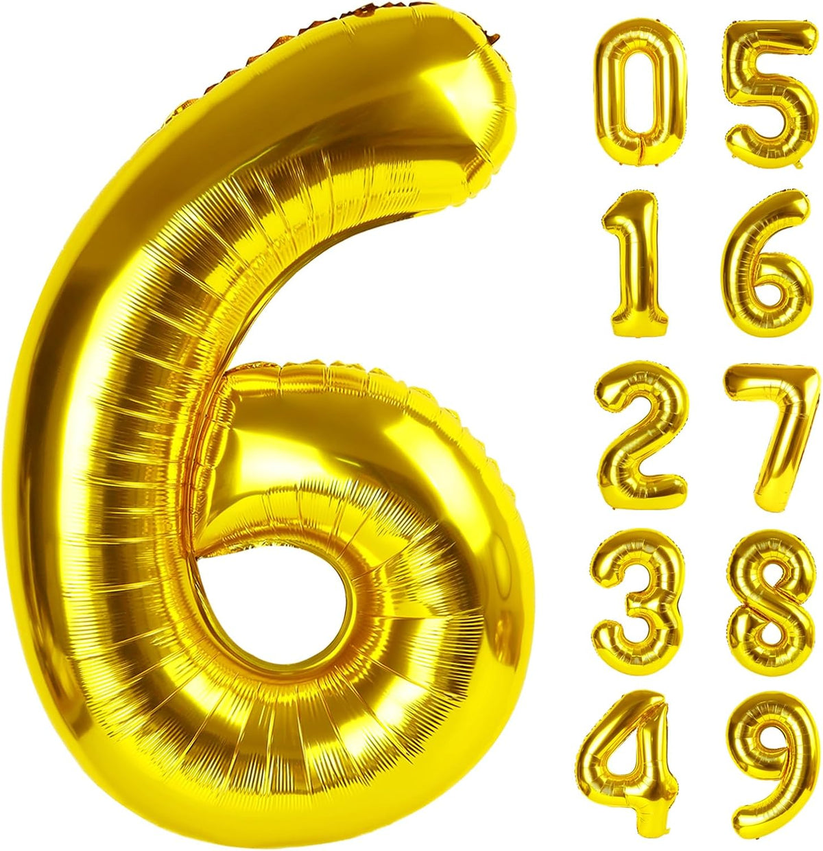Gold Number 6 Balloons,40 Inch Giant Number 6 Balloons Foil Mylar Helium Gold Number Balloons for