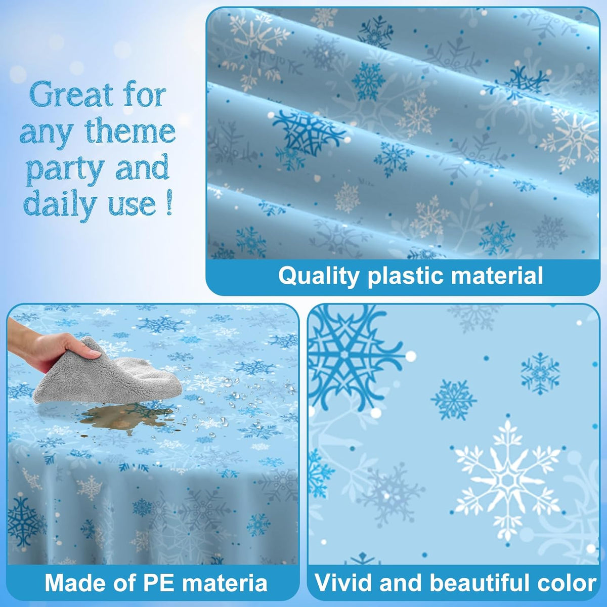 12 Pcs Christmas Snowflake Plastic Party Tablecloth Decorations,Disposable Light Blue Snowflake