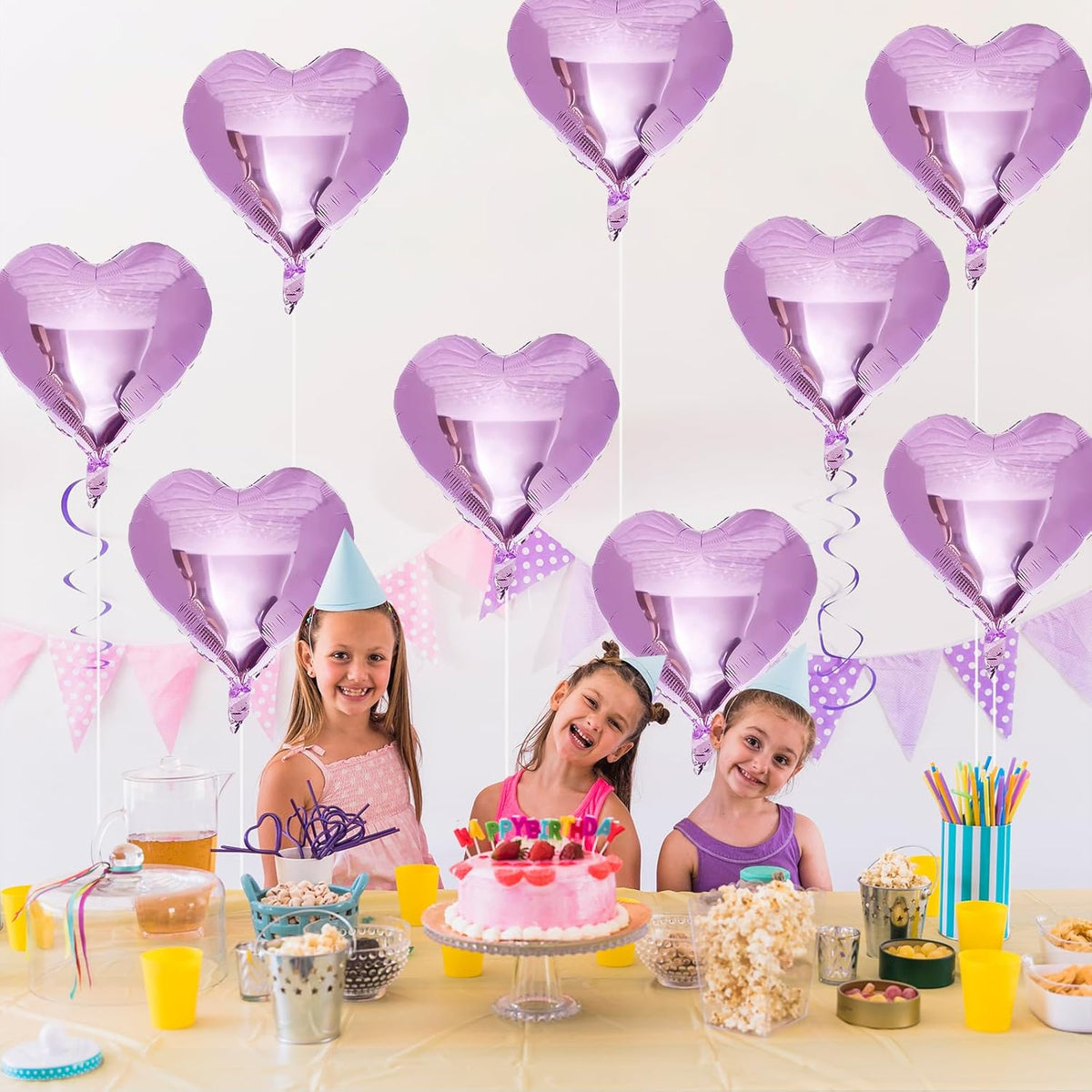 Purple Foil Heart Balloons, 12Pcs Lavender Purple Heart Shape Mylar Balloons, 18 Inch Light Purple