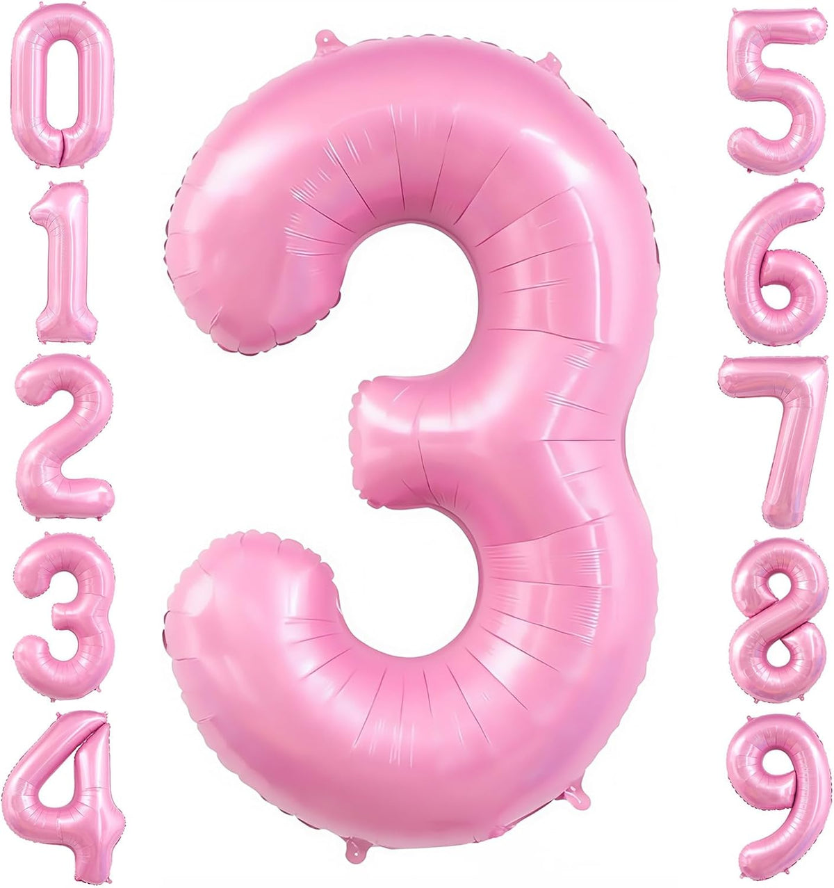 Pastel Pink 3 Balloon, Light Pink 3 Balloons Number,40 Inch Helium Foil Mylar Number 3 Balloon for