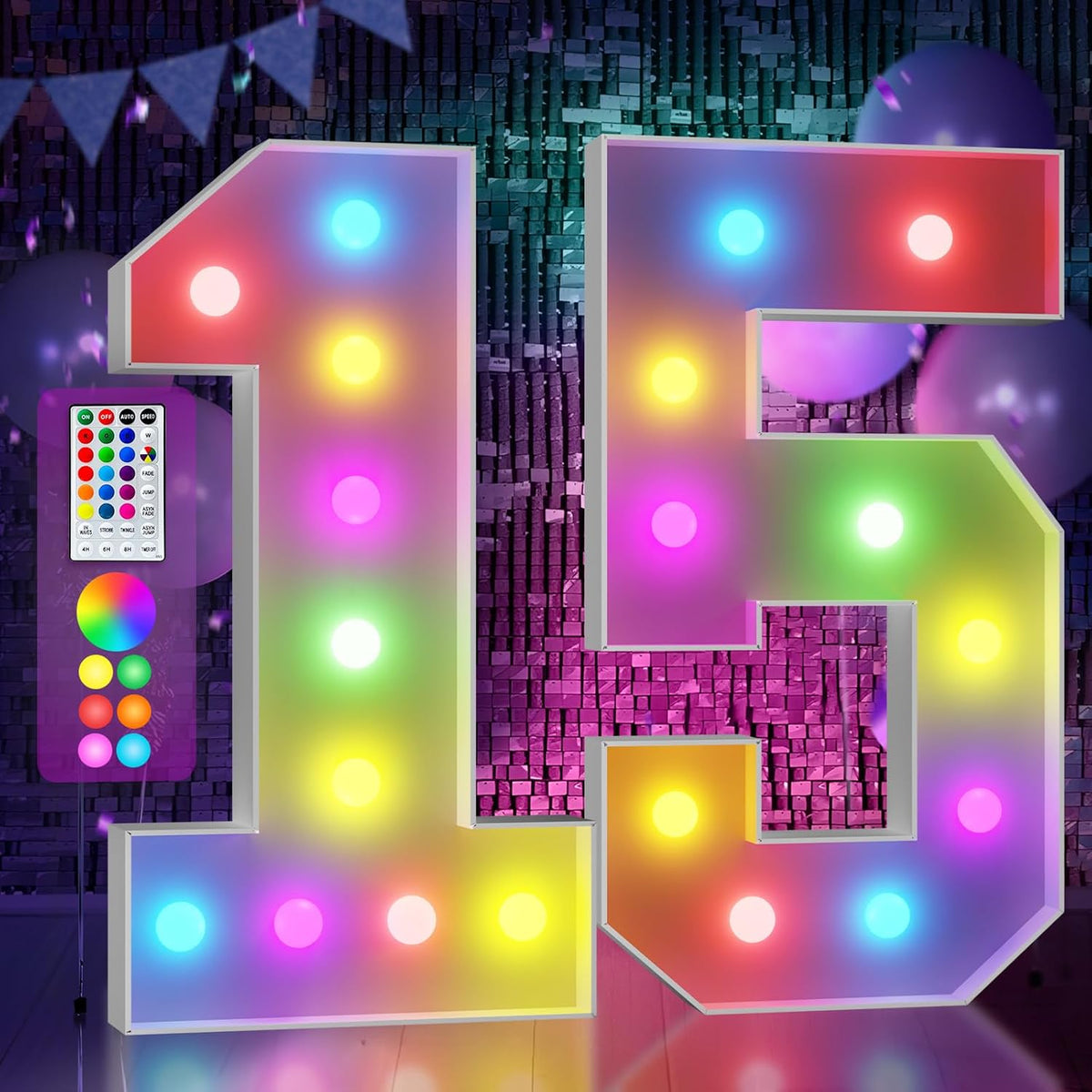 Marquee Numbers 15th-Birthday Decoration: Colorful 4FT Large Light Up Quinceanera Birthday