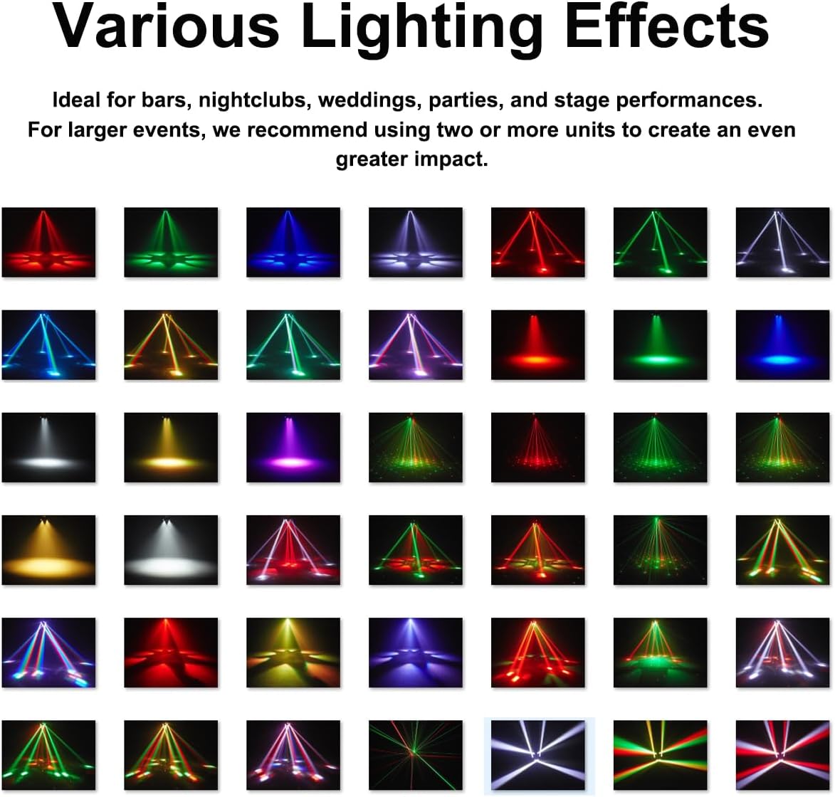 Moving Head Dj Lights for Parties, Stage Light 6-in-1 LED RGBW 6 Arms DJ Lights for Parties Support