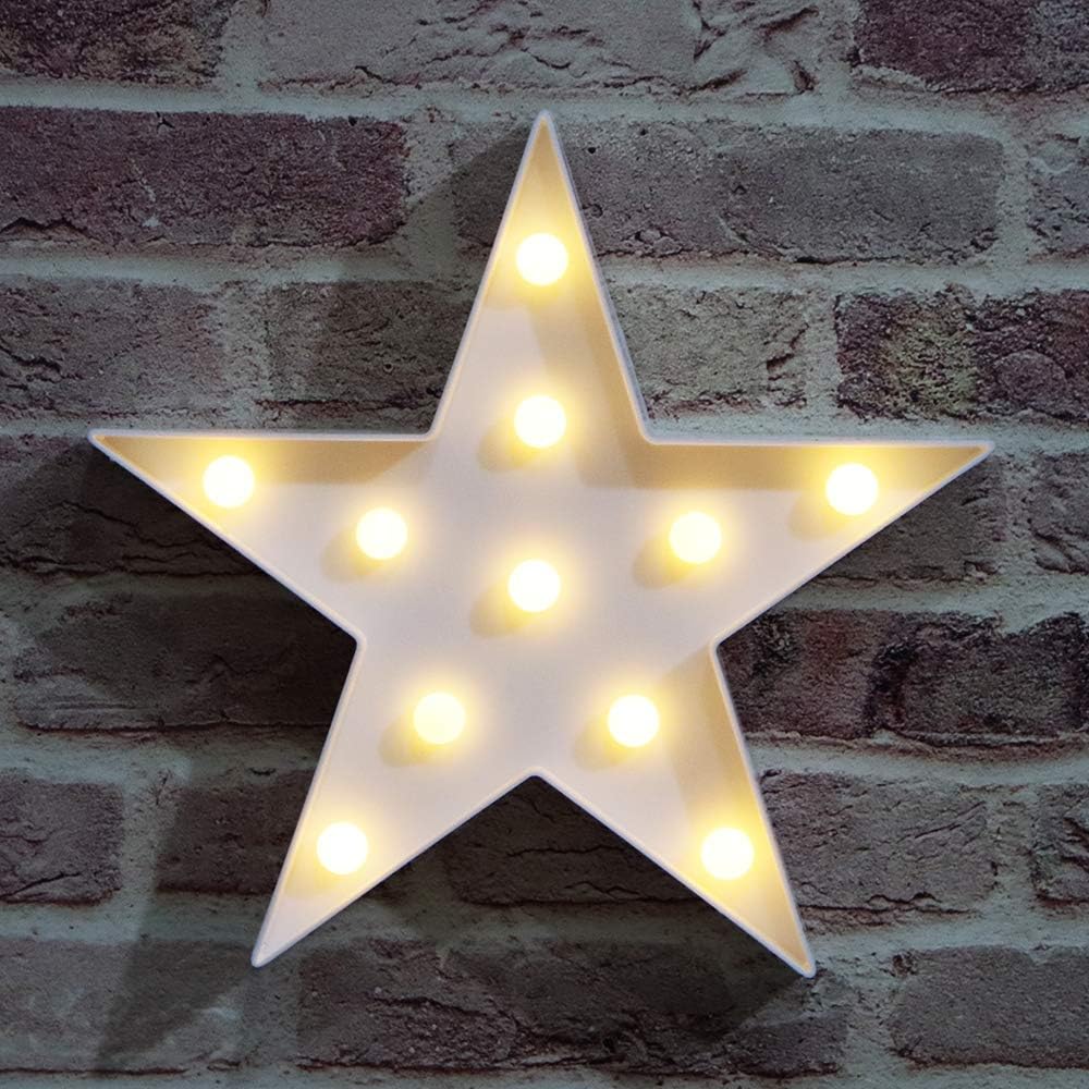 LED Marquee Star Sign Night Light, Battery Operated Star Shaped Desk Table Lamp for Kids, Baby