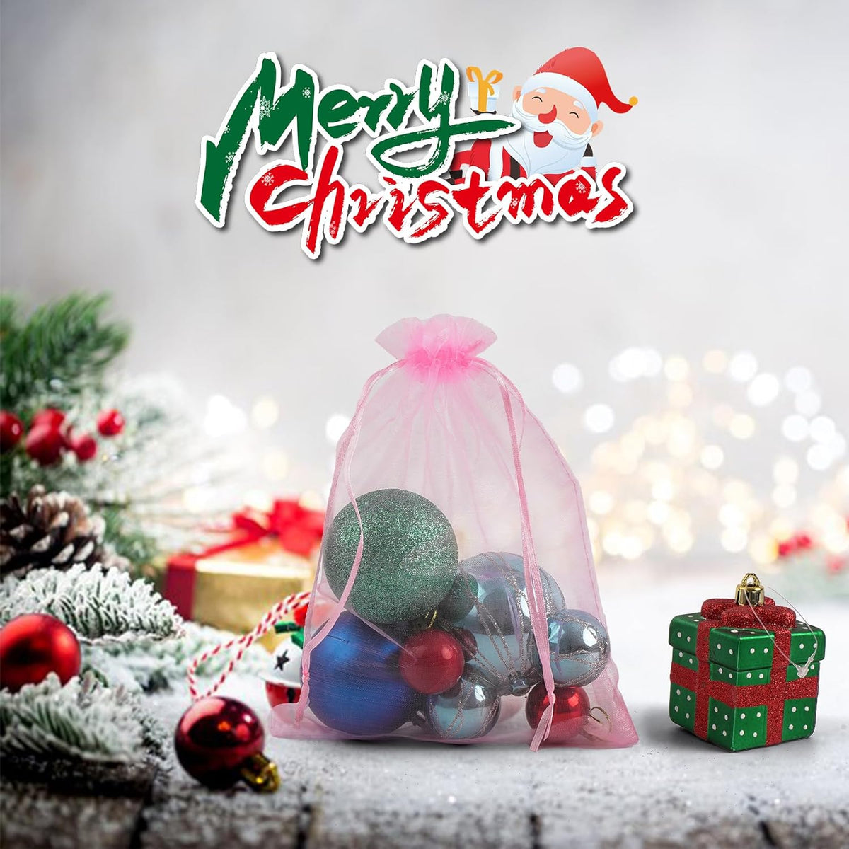 ANZNKU 50 Pack Sheer Organza Bags 6x9 inches, Mesh Drawstring Bags, Mesh Bag for Gifts Large