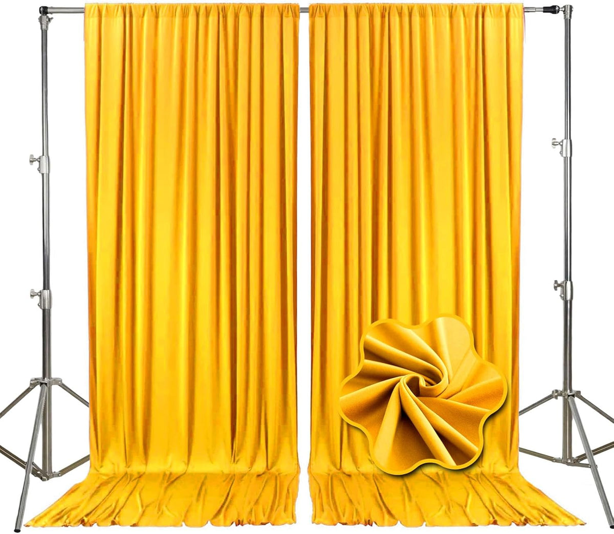 10ft x 10ft Gold Yellow Backdrop Curtains for Parties, Fabric Satin Background Curtain with Rod