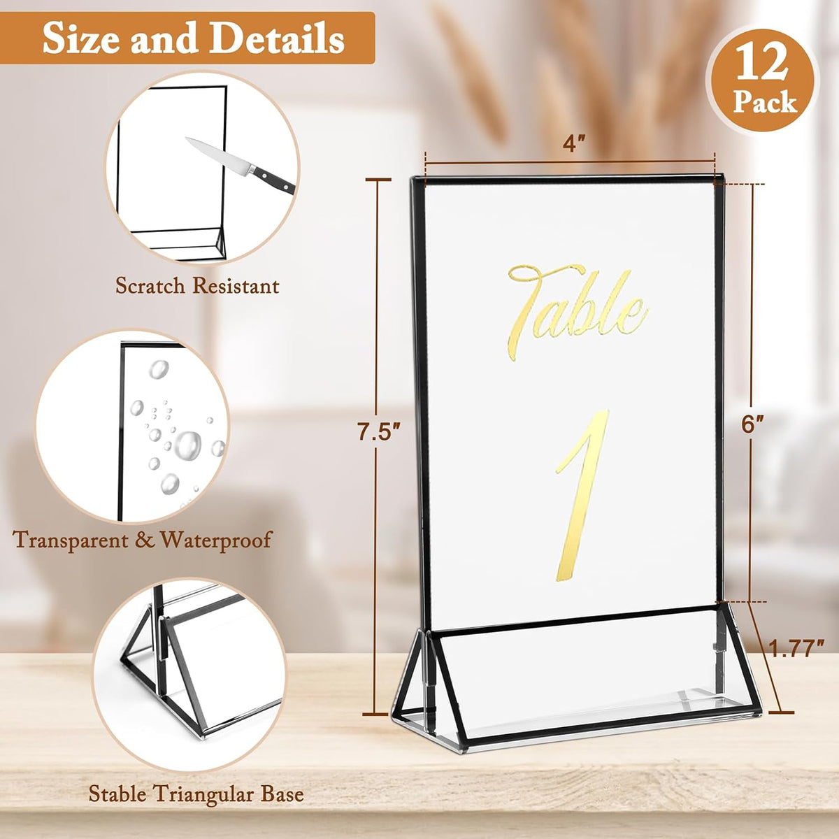 Floroom 12 Pack 4x6 Inch Clear Acrylic Sign Holders, Double-Sided Black Display Stand Picture